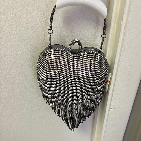 Handbags - Elegant Black and Silver Heart-Shaped Women's Bag